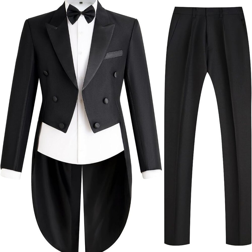 Men's Elegant Tailcoat Tuxedo Jacket With Decorative Buttons - Size Large